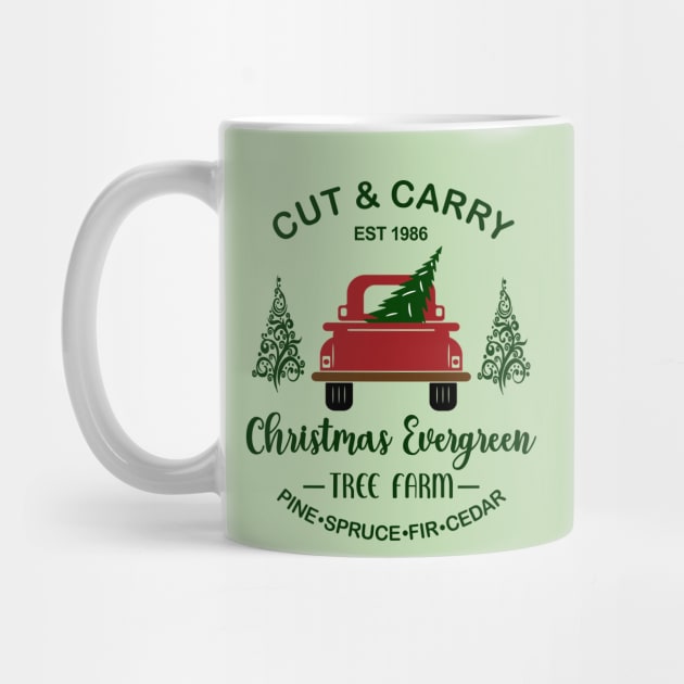 Cut & Carry Christmas Evergreen Tree Farm, EST 1986. Pine, Spruce, Fir, Cedar by Blended Designs